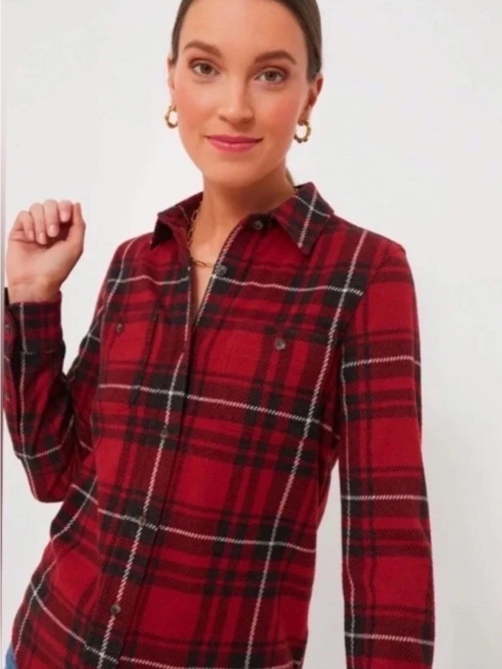 Faherty Brand Red Black Plaid Legend Knit Long Sleeve Shirt Size M